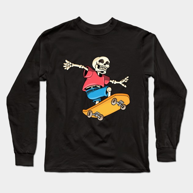 Skeleton as Skateboarder with Skateboard Long Sleeve T-Shirt by Markus Schnabel